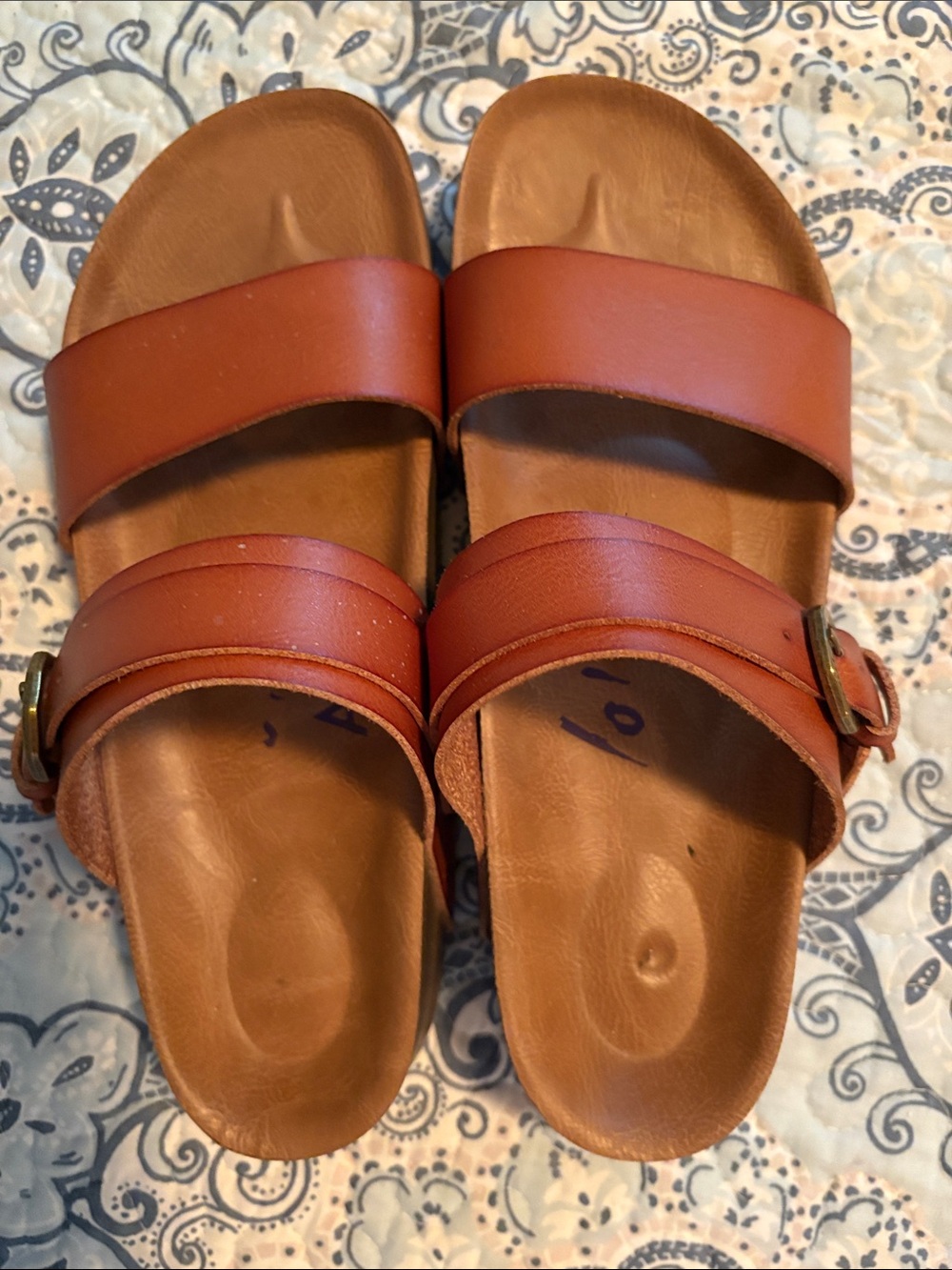 Blowfish Tan Double-Strap Slide Sandals with Buckle Accent